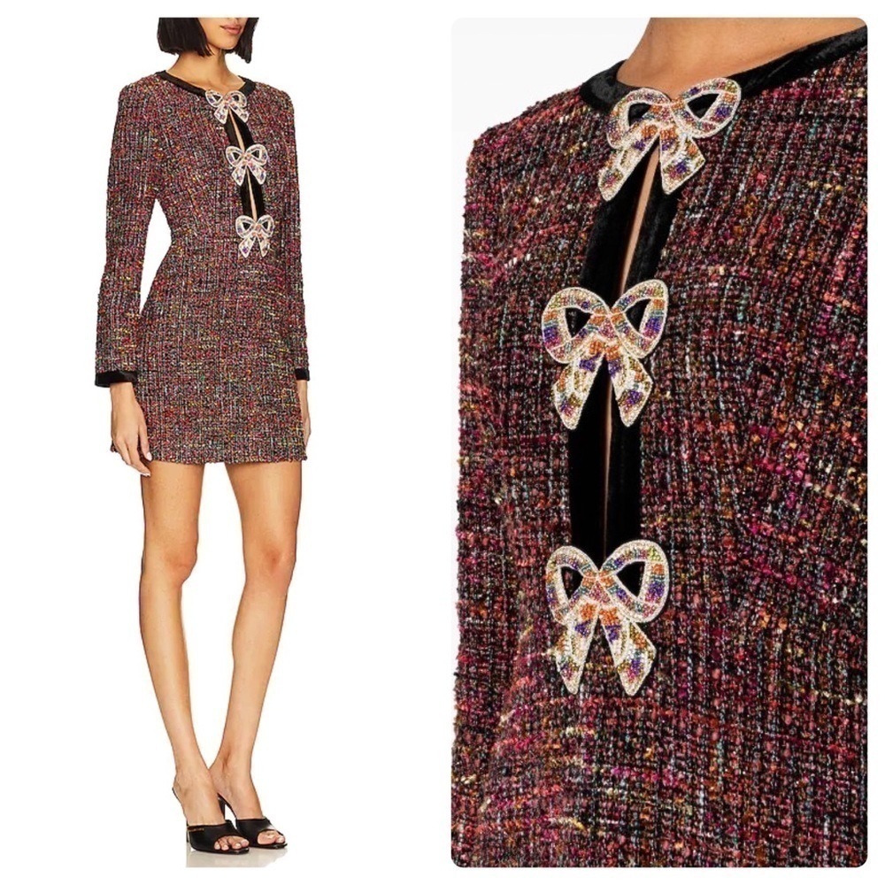 New Saloni Camille Bow Tweed Dress